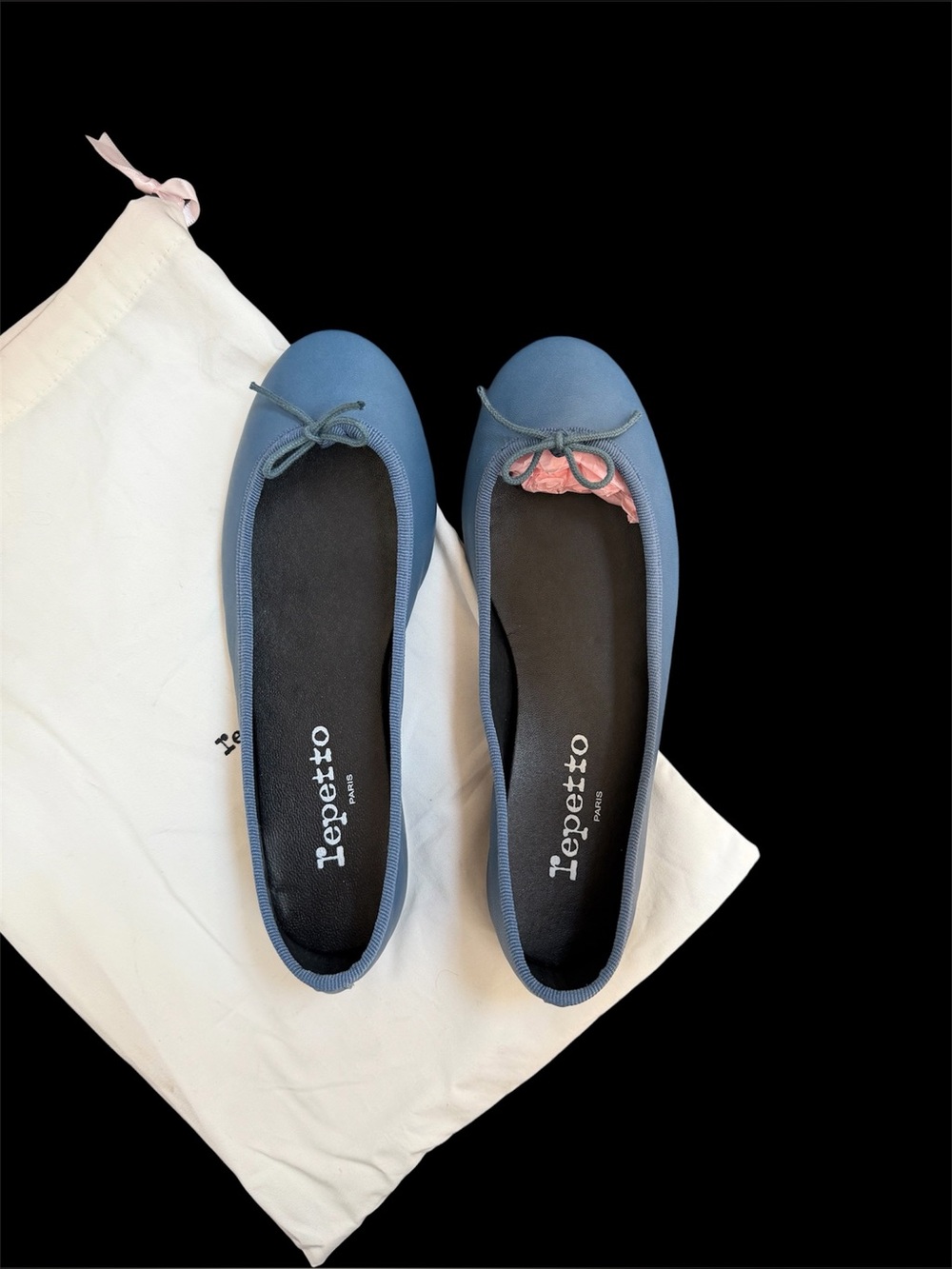 Repetto Cendrillon Ballet Flats Navy Denim Blue Leather Rubber Sole EU36